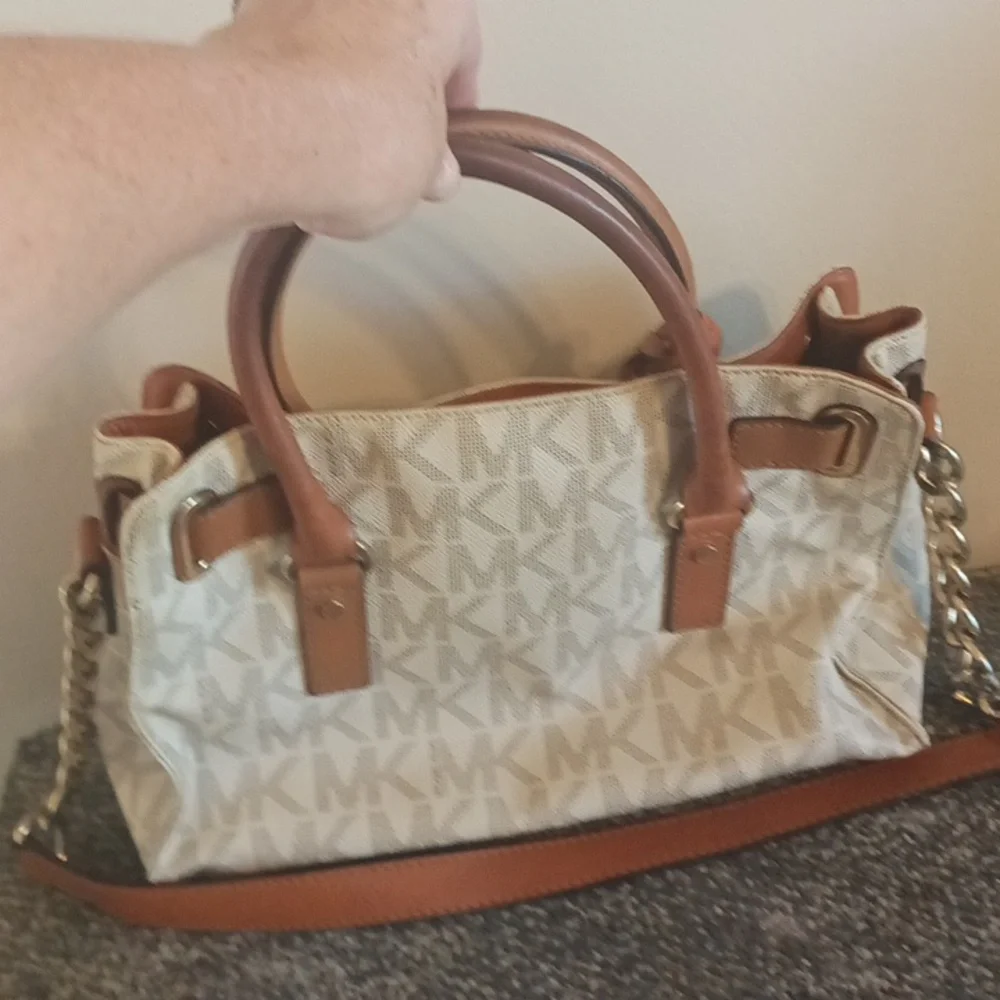 Michael Kors Tan and Cream Satchel Purse Coated Canvas
